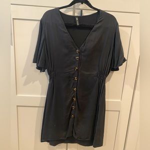 Zara Black Button Up Mini Dress V-Neck Flutter Sleeves